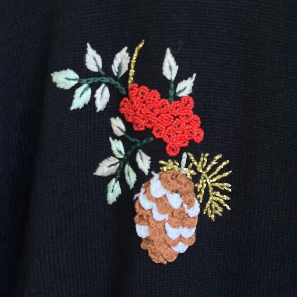 Storybook Knits Holiday Pines Cardi Sweater Size XS Beaded Embroidery Fur Collar - Picture 9 of 11